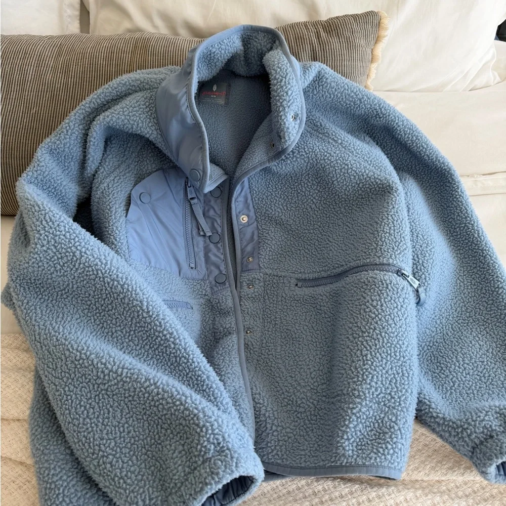 Free People Movement Hit the Slopes Cozy Blue Fleece Jacket in Blue Grey - Picture 1 of 4